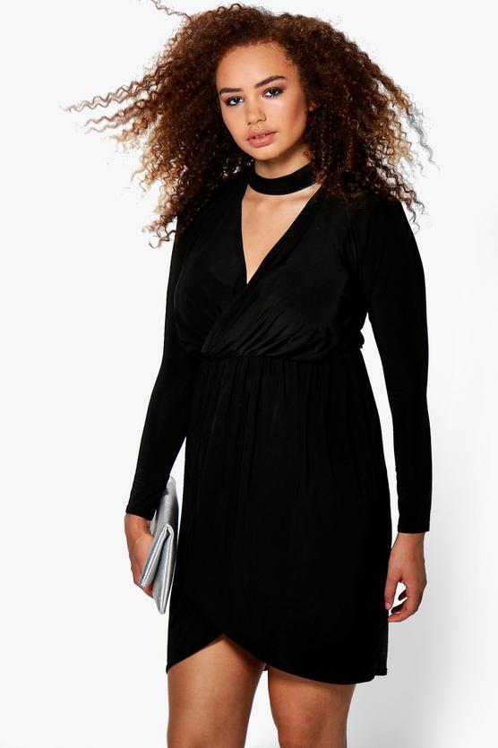 Plus Olivia Choker Detail Wrap Dress